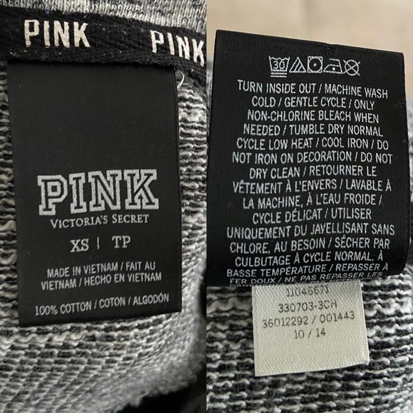 PINK by Victorias Secret XS Funnel Neck Hoodie Pull On Sweatshirt Black White - Picture 5 of 5